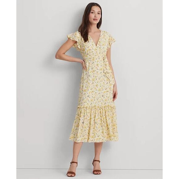 Lauren Ralph Lauren Women's Floral Georgette Flutter-Sleeve Dress Size 6 NWT - Picture 1 of 12